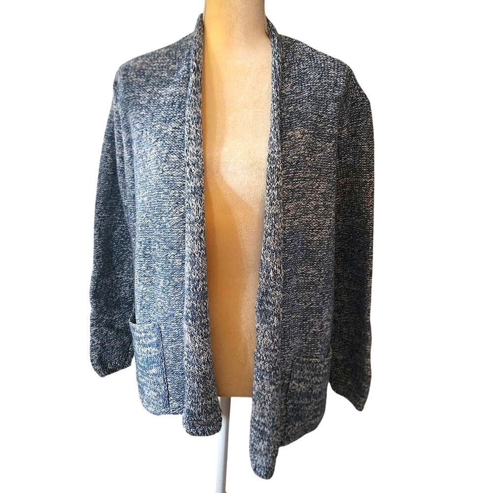 Pure Jill Blue White Knit Open Front Sweater Cardigan Size Medium